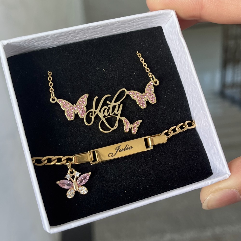 Women Fashion Names - DUOYING-Collier personnalisé avec papillon rose, pierre
