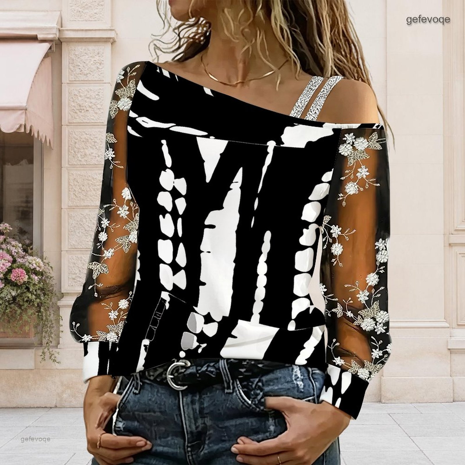 Asymmetric Top Women - Chemisier femme à épaules dénudées, haut
