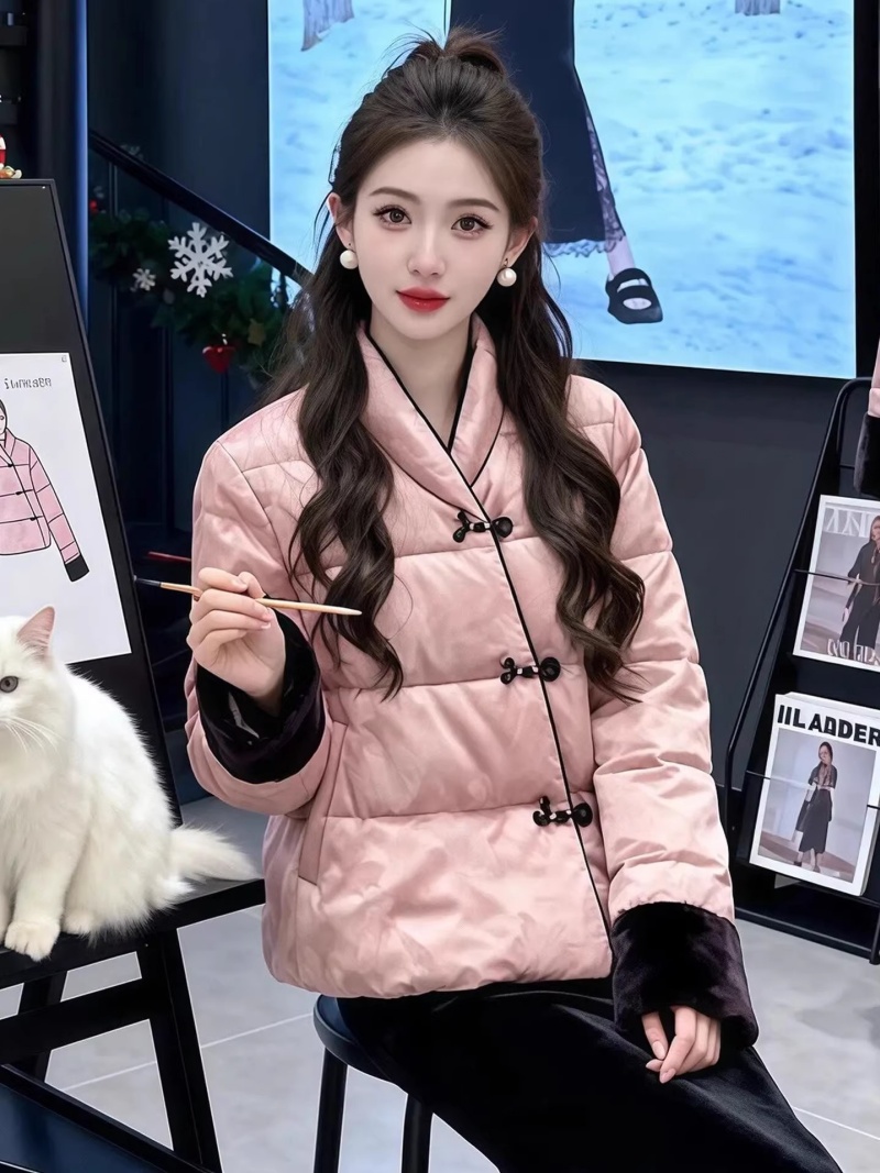 Women'S Fashion Quilted Jacket - Veste matelassée rose chaud pour femme,