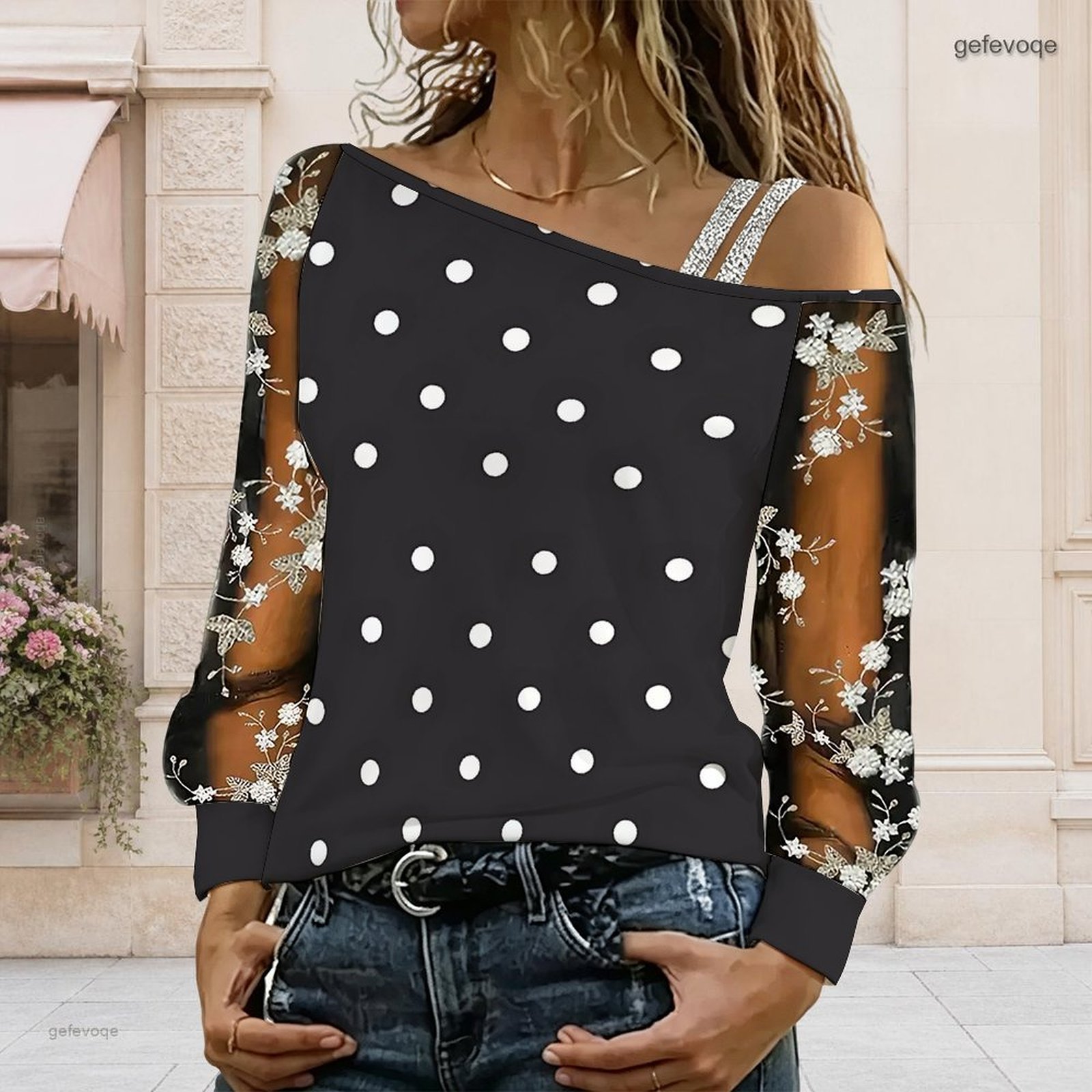 Asymmetric Top Women - Chemisier femme à épaules dénudées, haut