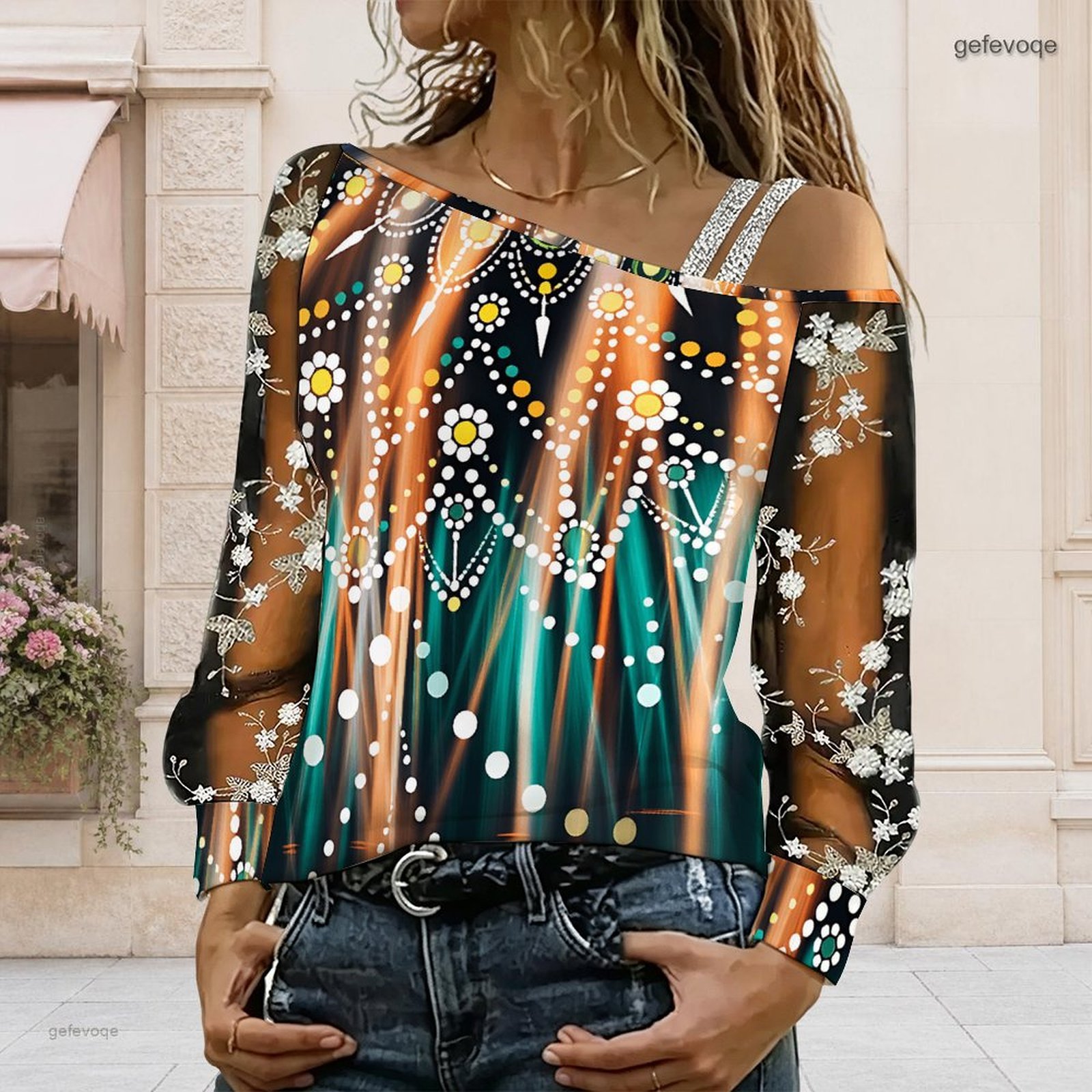 Asymmetric Top Women - Chemisier femme à épaules dénudées, haut