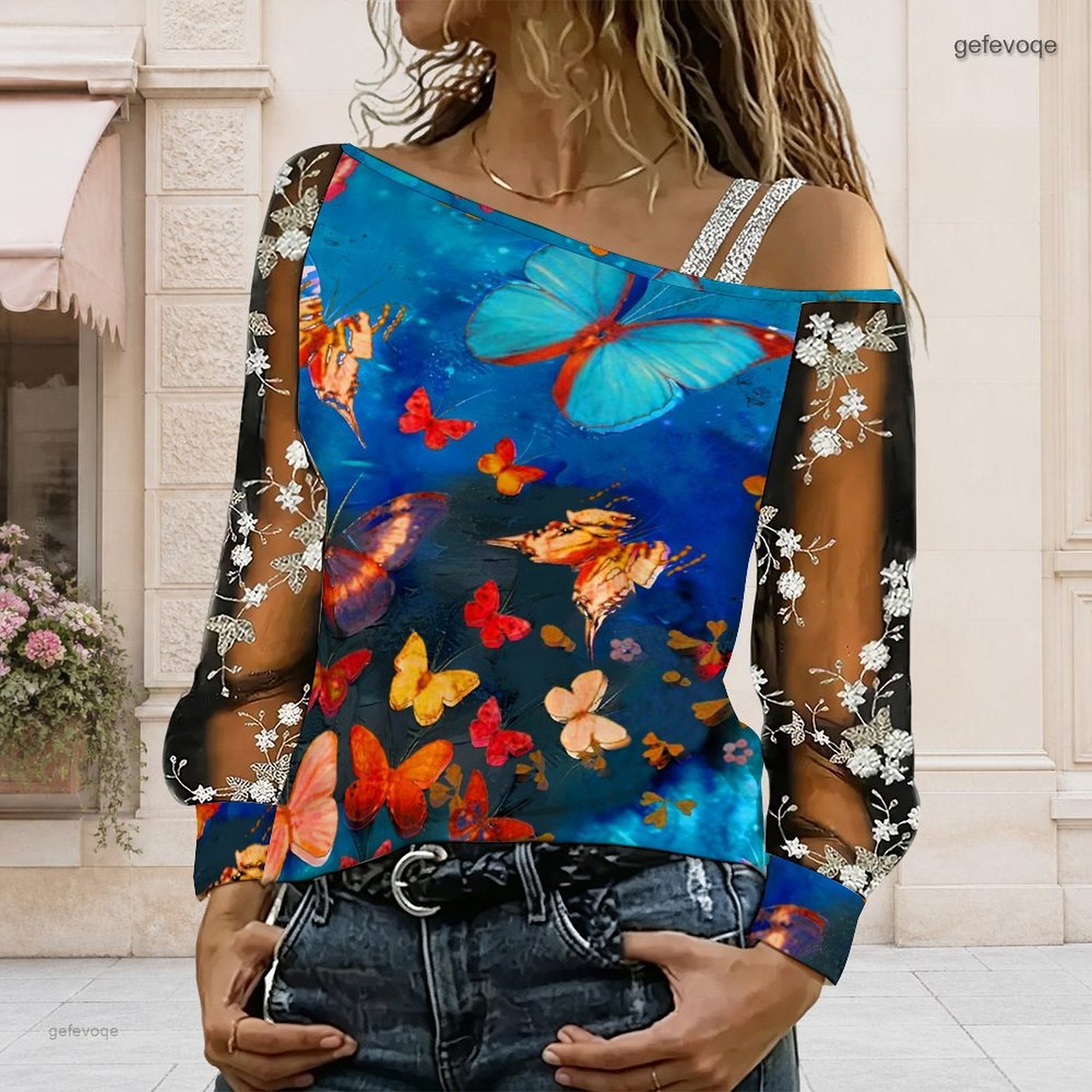 Asymmetric Top Women - Chemisier femme à épaules dénudées, haut