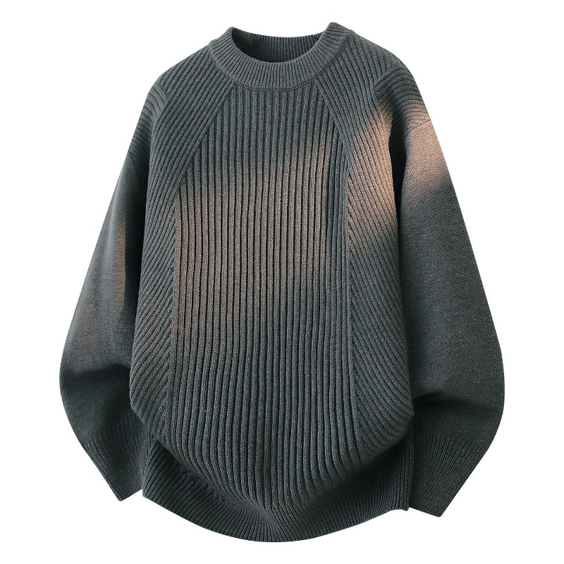 Ribbed Knit Sweater - Pull ample à col rond et