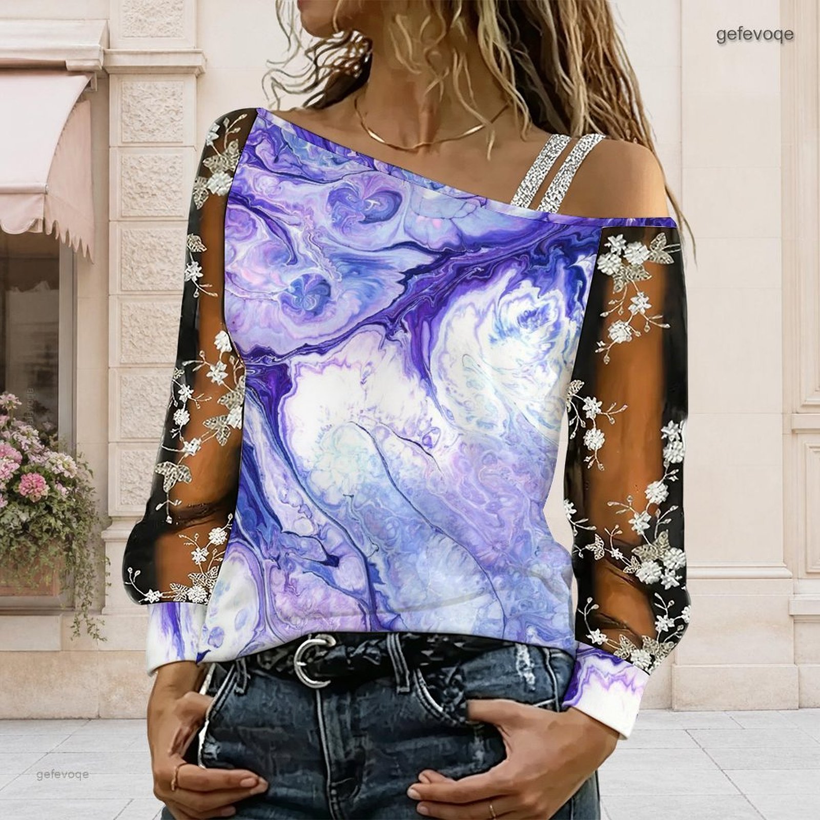 Asymmetric Top Women - Chemisier femme à épaules dénudées, haut