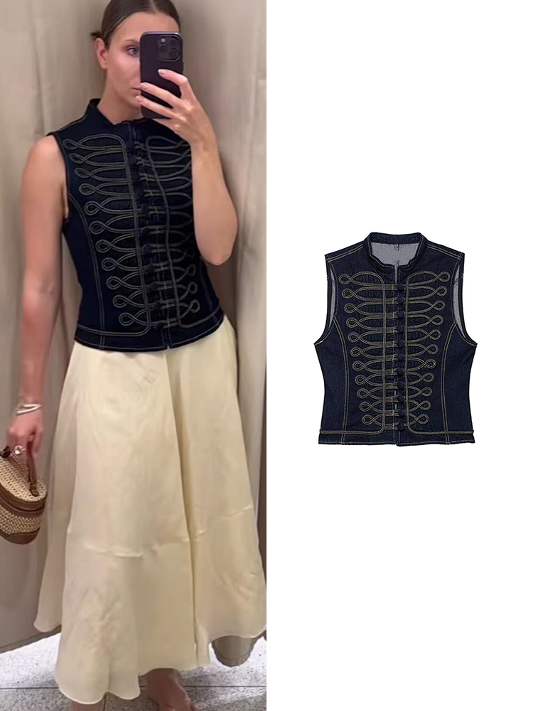 Women'S Fashion Quilted Jacket - TFMLN Gilet en jean noué pour
