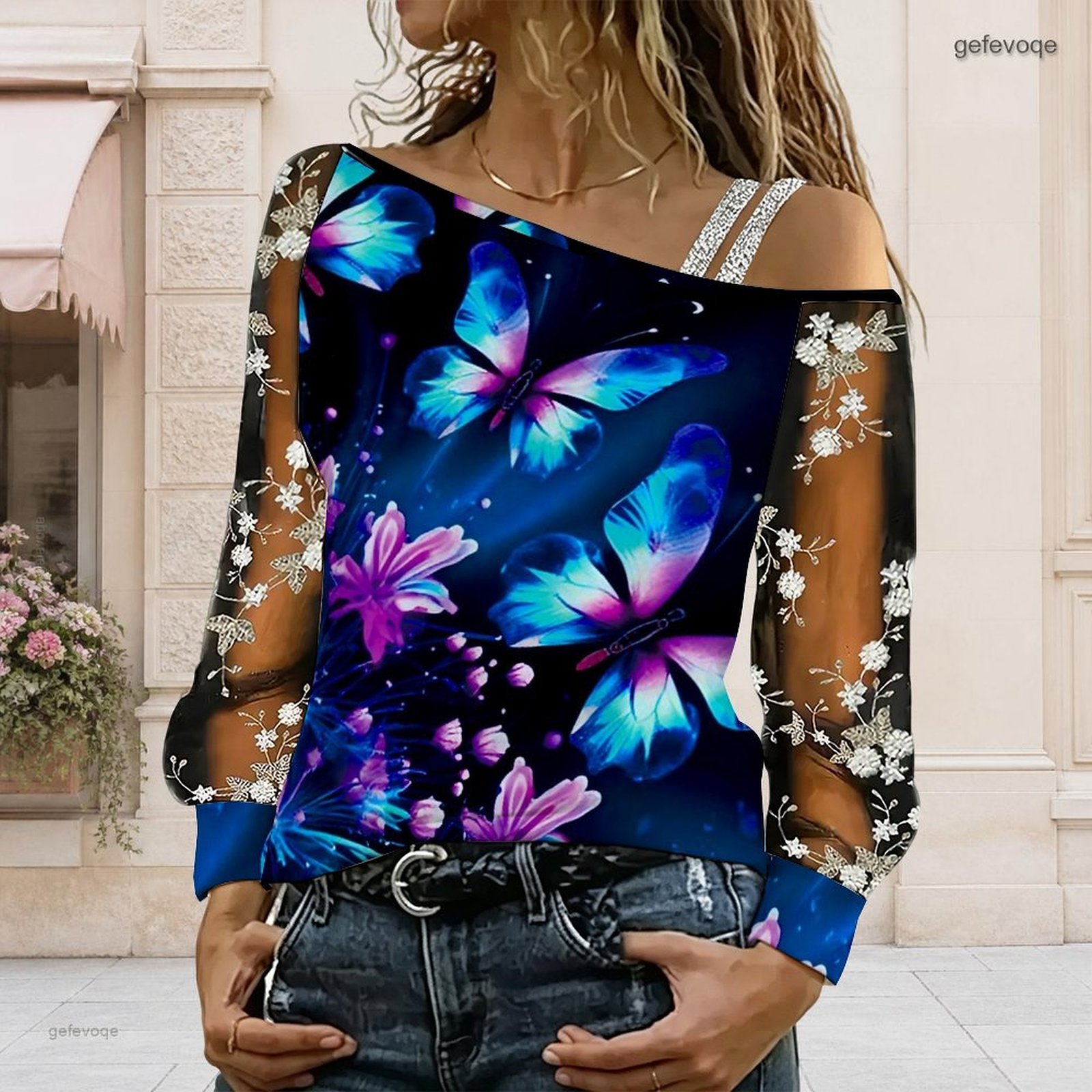Asymmetric Top Women - Chemisier femme à épaules dénudées, haut