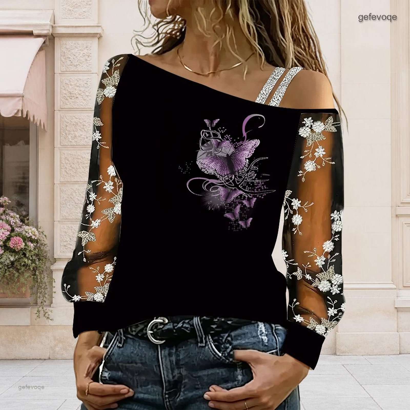 Asymmetric Top Women - Chemisier femme à épaules dénudées, haut