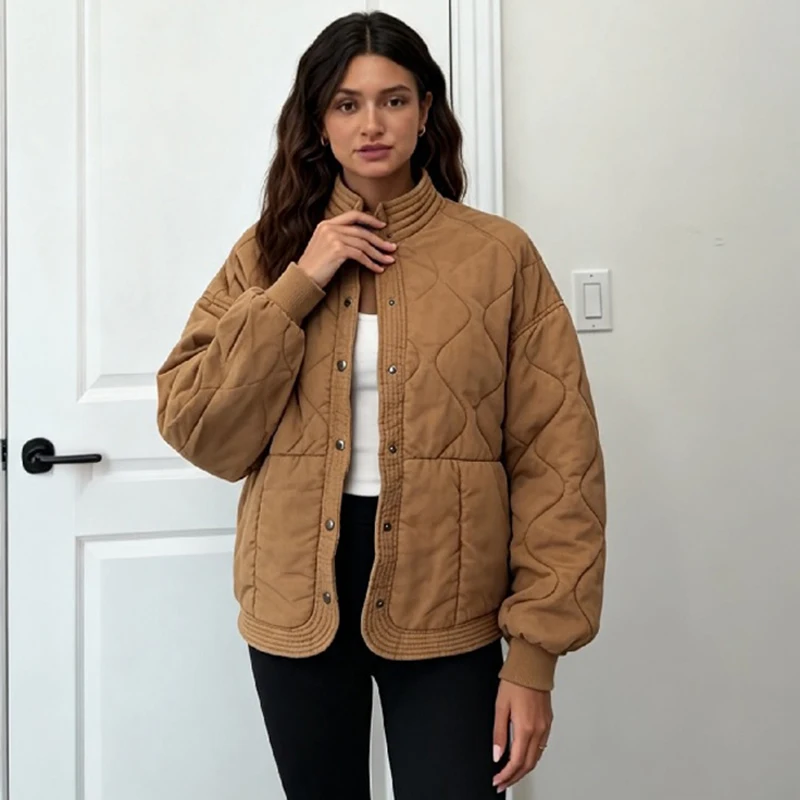 Women'S Fashion Quilted Jacket - Manteau matelassé ample pour femme à